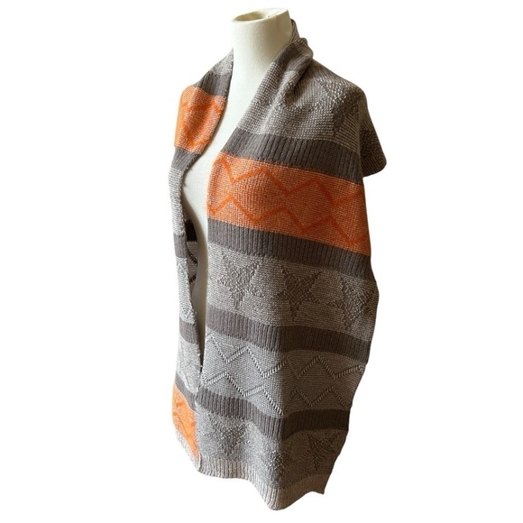 LORENA ANTONIAZZI WOOL BLD SCARF STARS GRAY ORANGE WARM COZY VERSATILE DESIGNER - Picture 5 of 9